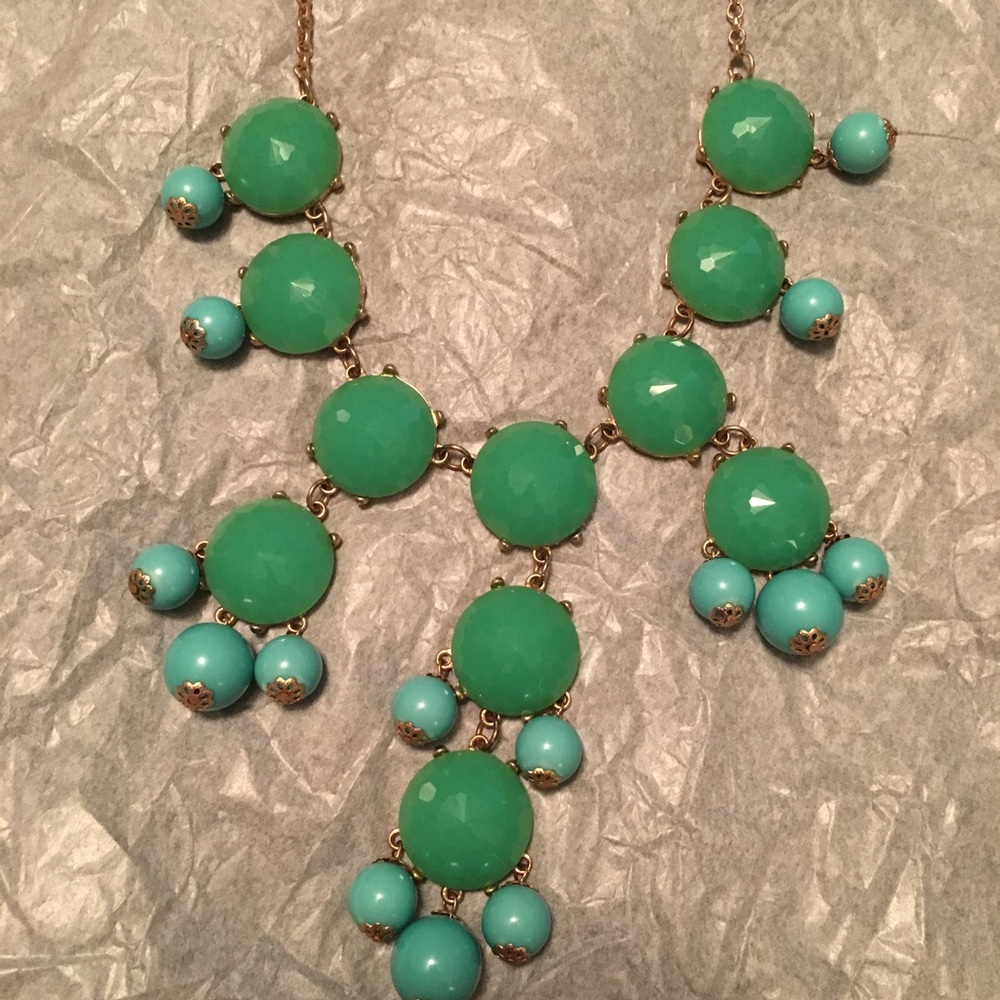 EUC J Crew Teal Blue Bubble Chunky Bib Necklace